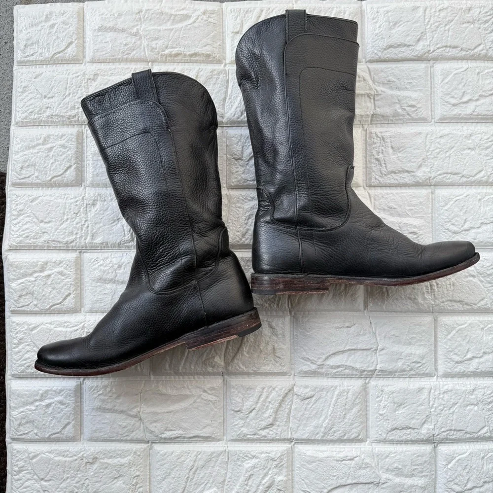 Frye Paige Boots Tall Girl Size 14 Black Leather Slip On Cowboy Western Boho